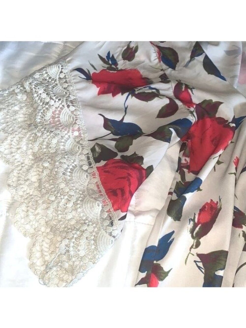 Floral Rose Print Kimono Cardigan Lace Trim Lightweight Coverup - Picture 3 of 10